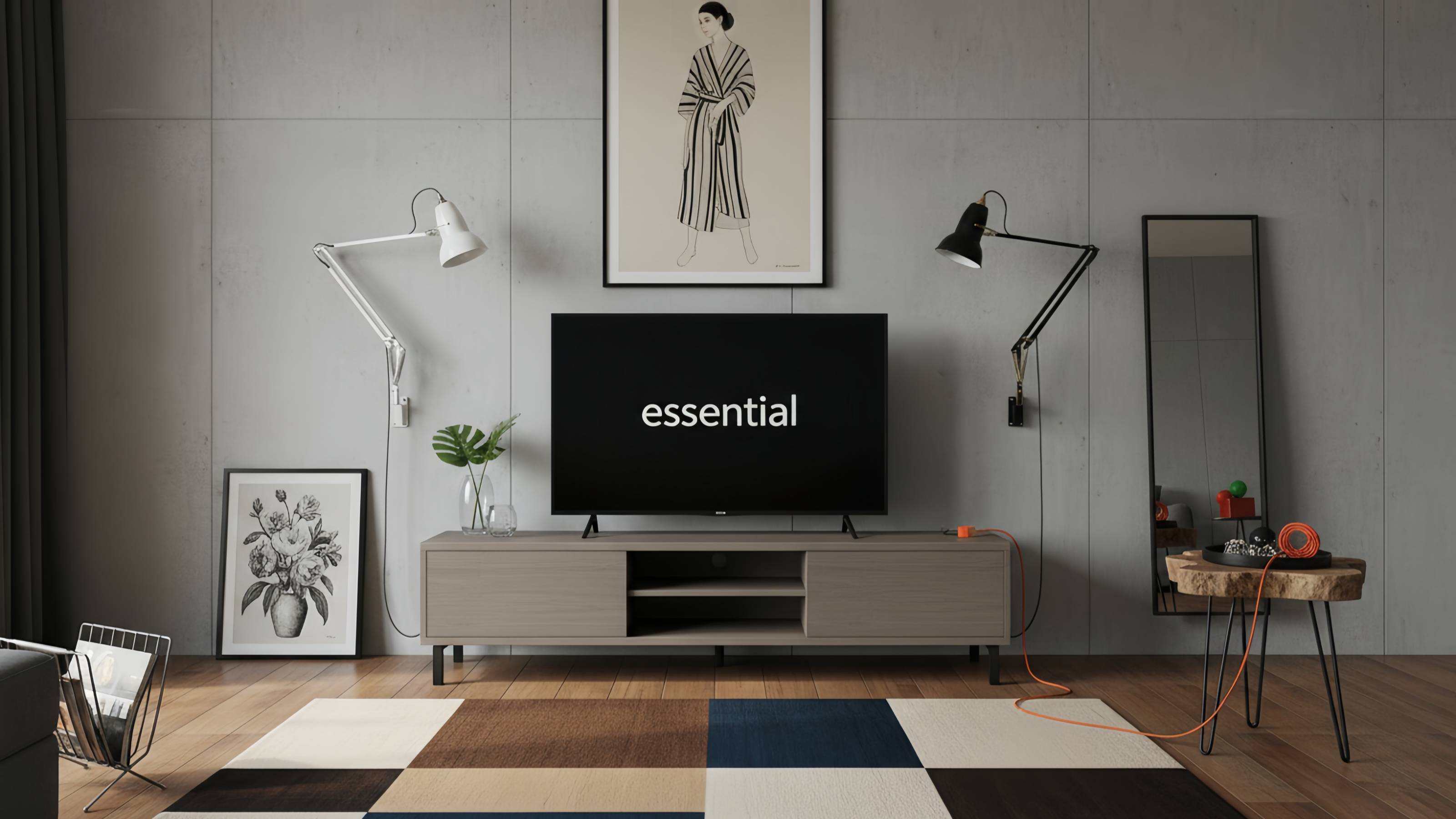 Modryx verstellbare Wandleuchte neben einem TV-Möbel